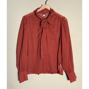 NWT Old Navy Burgundy Tie Neck Sheer Button Up Top Size L Romantic Coquette